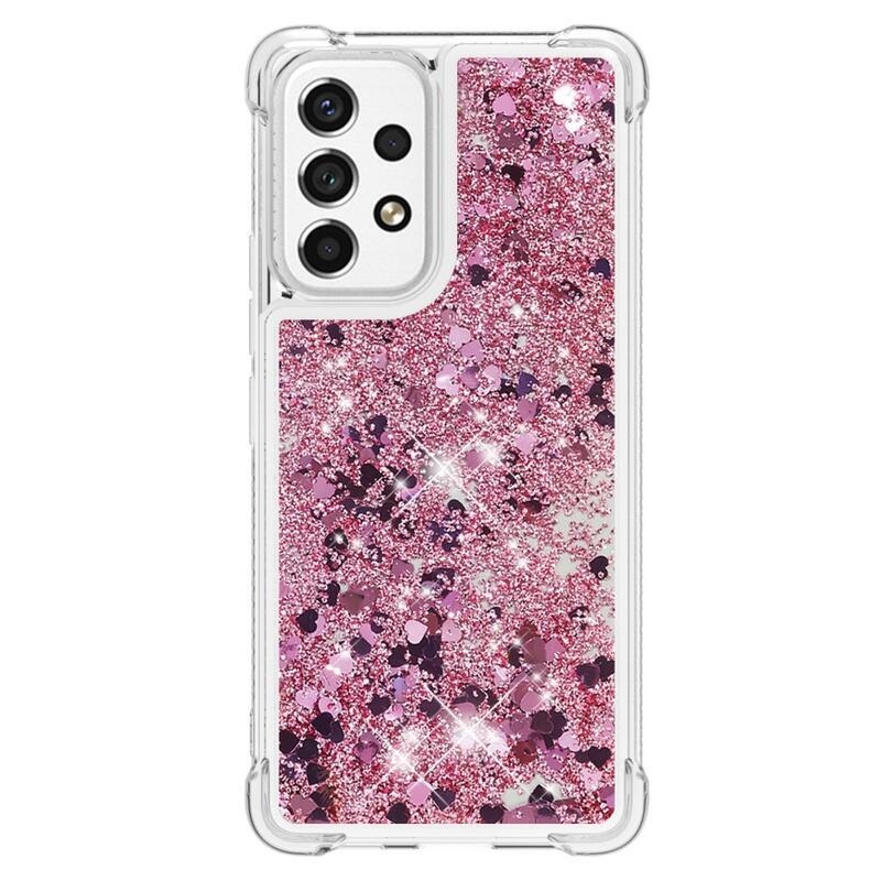 Glitter zselés homokóra hüvely Samsung Galaxy A53 5G - rózsaarany/szív