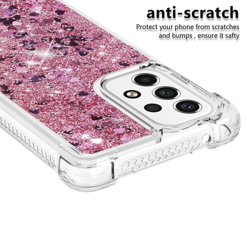 Glitter zselés homokóra hüvely Samsung Galaxy A53 5G - rózsaarany/szív