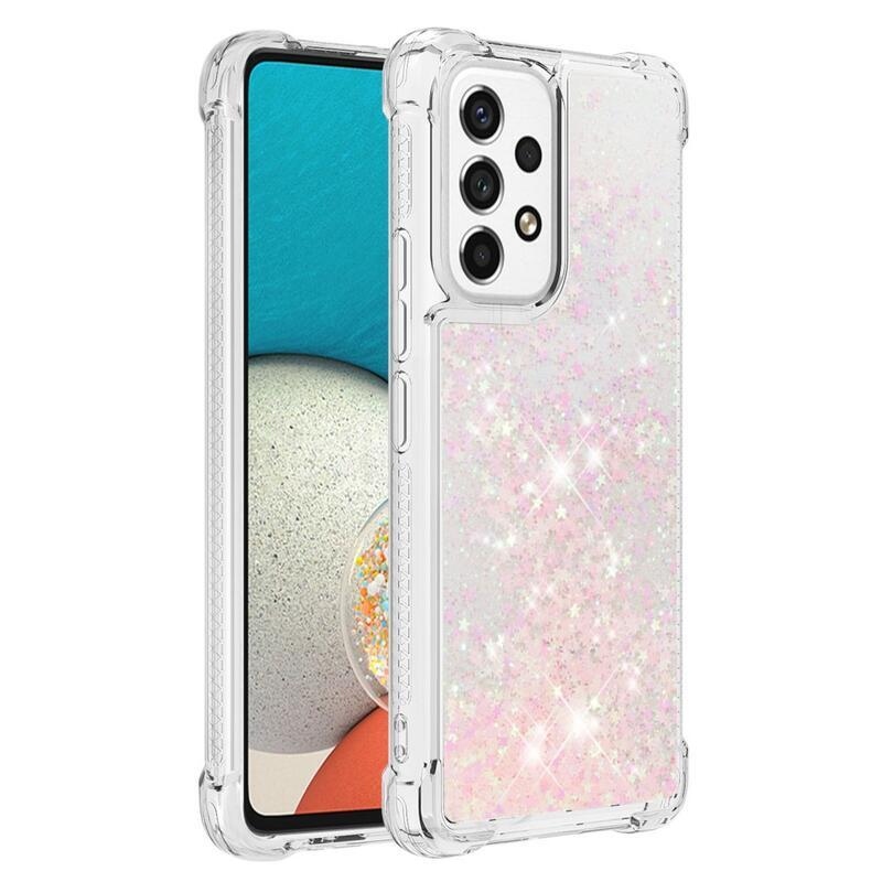 Glitter zselés homokóra hüvely Samsung Galaxy A53 5G - rózsaszín / csillagok