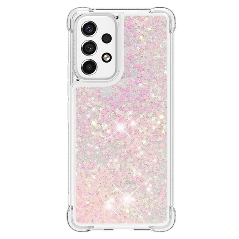 Glitter zselés homokóra hüvely Samsung Galaxy A53 5G - rózsaszín / csillagok