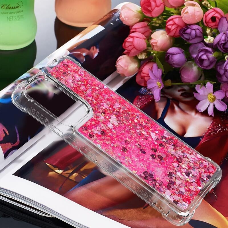 Glitter zselés homokóra hüvely Samsung Galaxy A53 5G - rózsaszín/szív