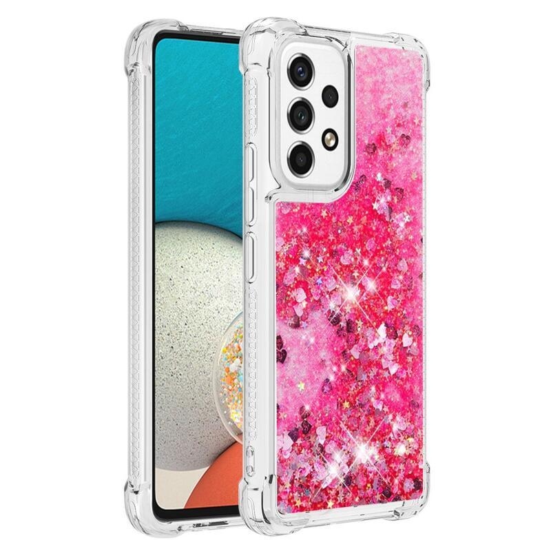 Glitter zselés homokóra hüvely Samsung Galaxy A53 5G - rózsaszín/szív