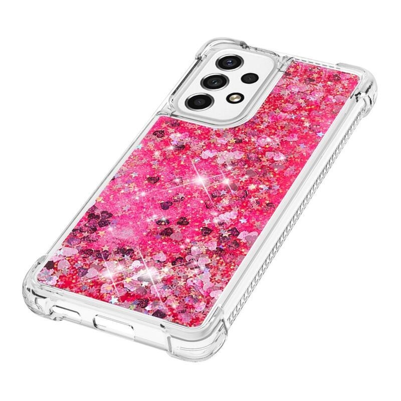 Glitter zselés homokóra hüvely Samsung Galaxy A53 5G - rózsaszín/szív