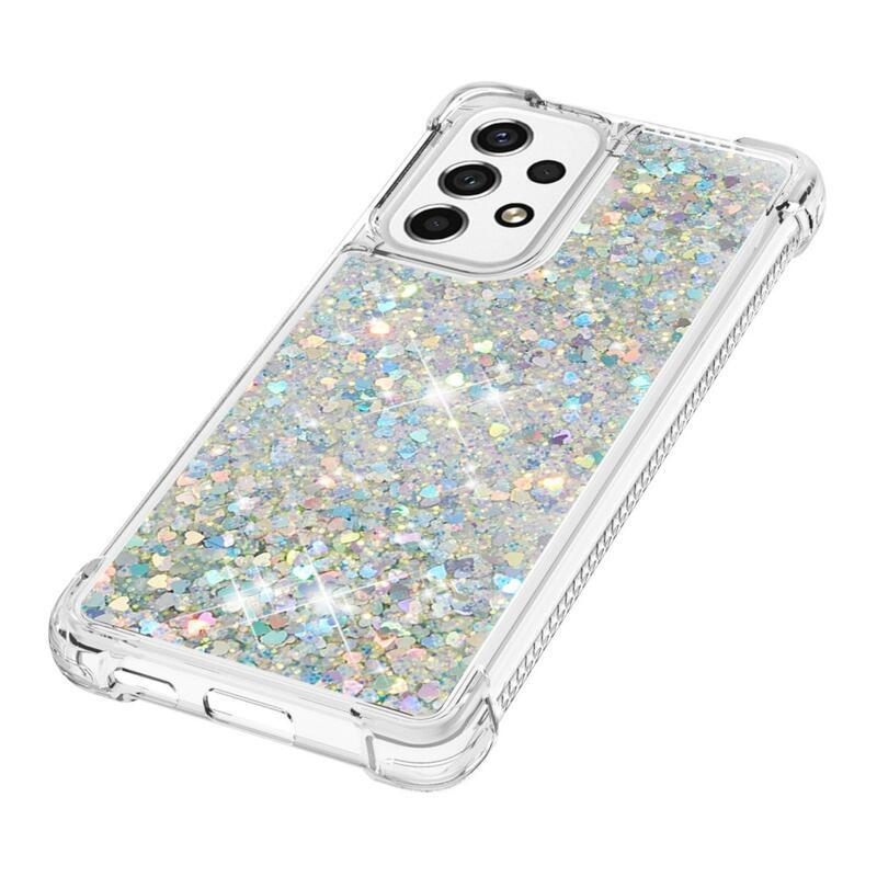 Glitter zselés homokóra hüvely Samsung Galaxy A53 5G - ezüst/szív