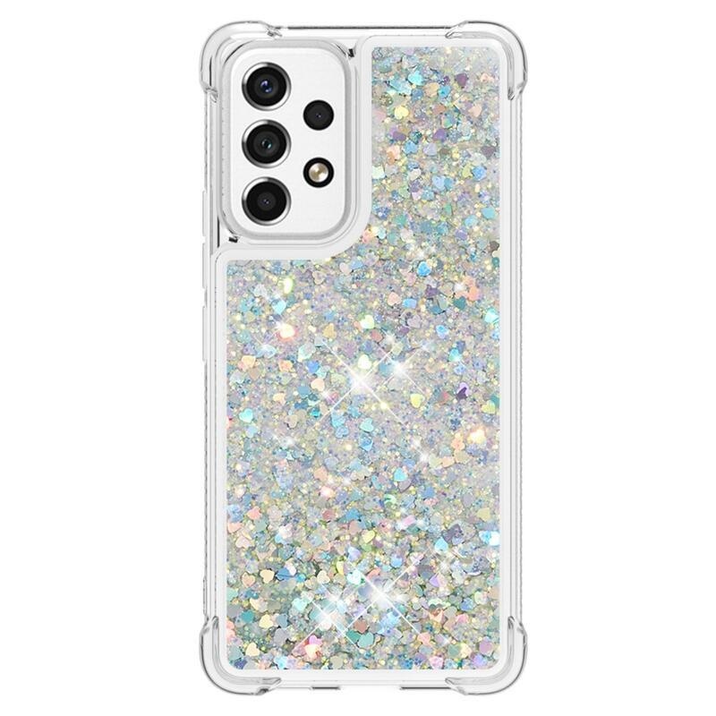 Glitter zselés homokóra hüvely Samsung Galaxy A53 5G - ezüst/szív