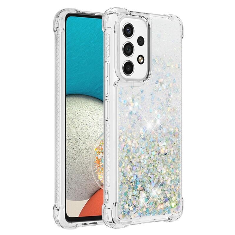 Glitter zselés homokóra hüvely Samsung Galaxy A53 5G - ezüst/szív