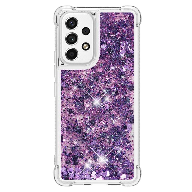 Glitter zselés homokóra tok Samsung Galaxy A53 5G - sötétlila/szív