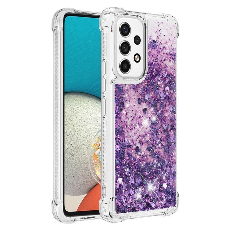 Glitter zselés homokóra tok Samsung Galaxy A53 5G - sötétlila/szív