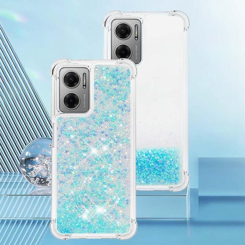 Glitter zselés homokóra tok Xiaomi Redmi 10 5G - kék / csillagok
