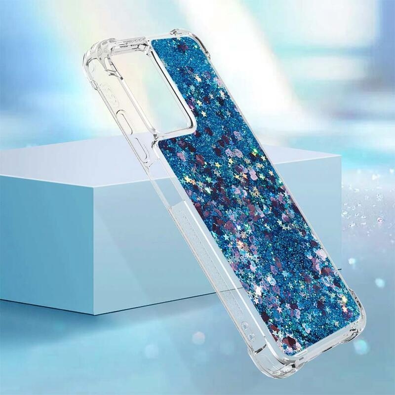 Csillogó zselés homokóra tok Xiaomi Redmi 10 5G - kék/szív