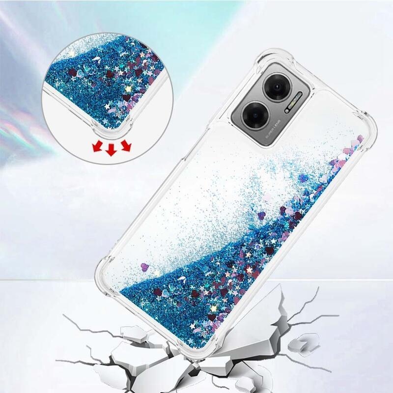 Csillogó zselés homokóra tok Xiaomi Redmi 10 5G - kék/szív