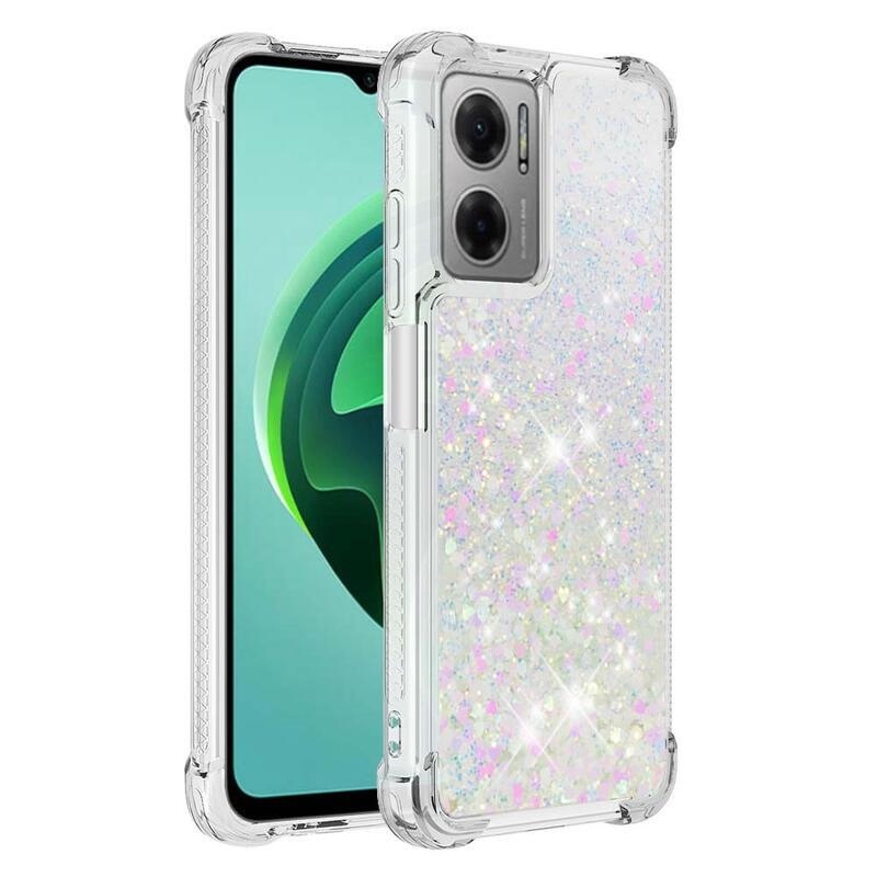 Glitter zselés homokóra tok Xiaomi Redmi 10 5G - rózsaszín/ezüst/szívecske