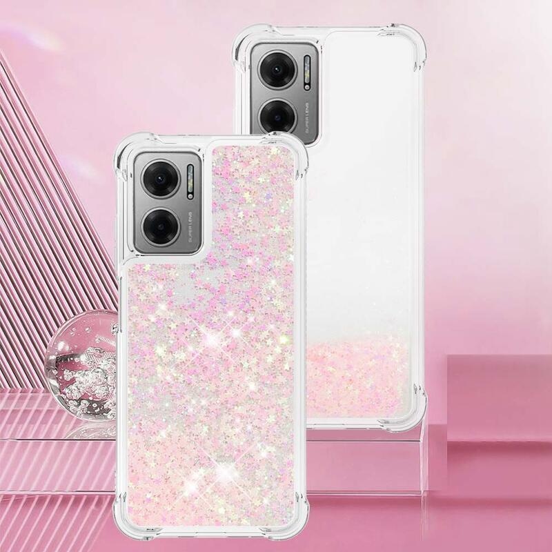 Glitter zselés homokóra tok Xiaomi Redmi 10 5G - rózsaszín / csillagok