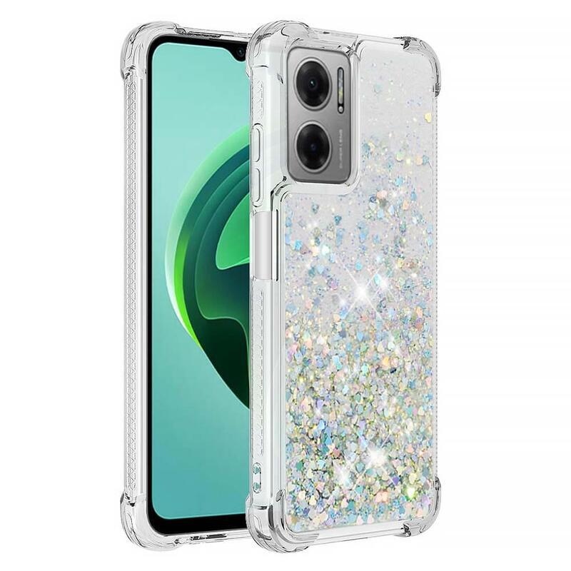 Glitter zselés homokóra tok Xiaomi Redmi 10 5G - ezüst/szív