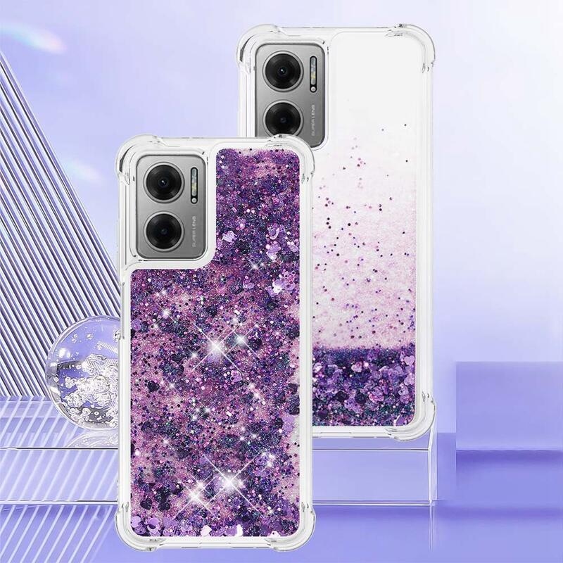 Glitter zselés homokóra tok Xiaomi Redmi 10 5G - sötétlila/szív