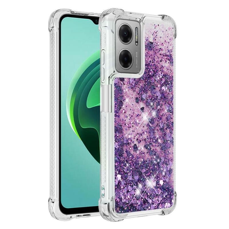 Glitter zselés homokóra tok Xiaomi Redmi 10 5G - sötétlila/szív