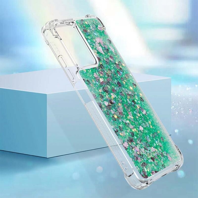 Glitter zselés homokóra hüvely Xiaomi Redmi 10 5G - zöld/szív
