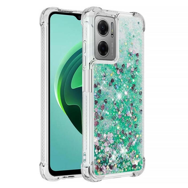 Glitter zselés homokóra hüvely Xiaomi Redmi 10 5G - zöld/szív