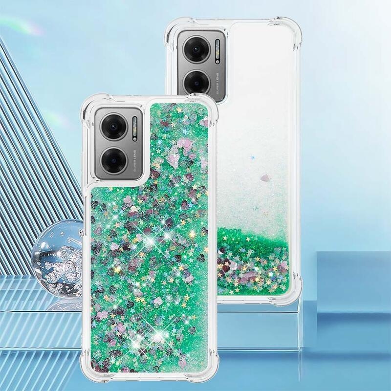 Glitter zselés homokóra hüvely Xiaomi Redmi 10 5G - zöld/szív