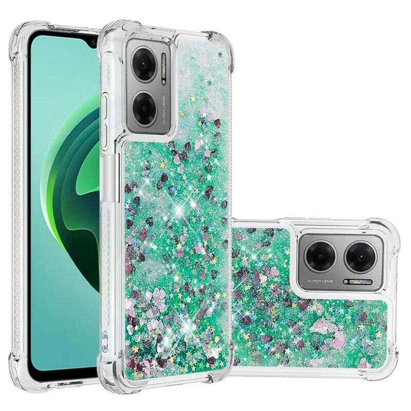 Glitter zselés homokóra hüvely Xiaomi Redmi 10 5G - zöld/szív