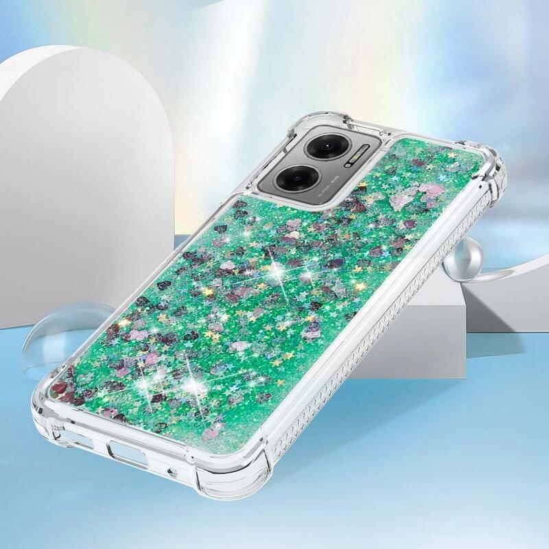 Glitter zselés homokóra hüvely Xiaomi Redmi 10 5G - zöld/szív