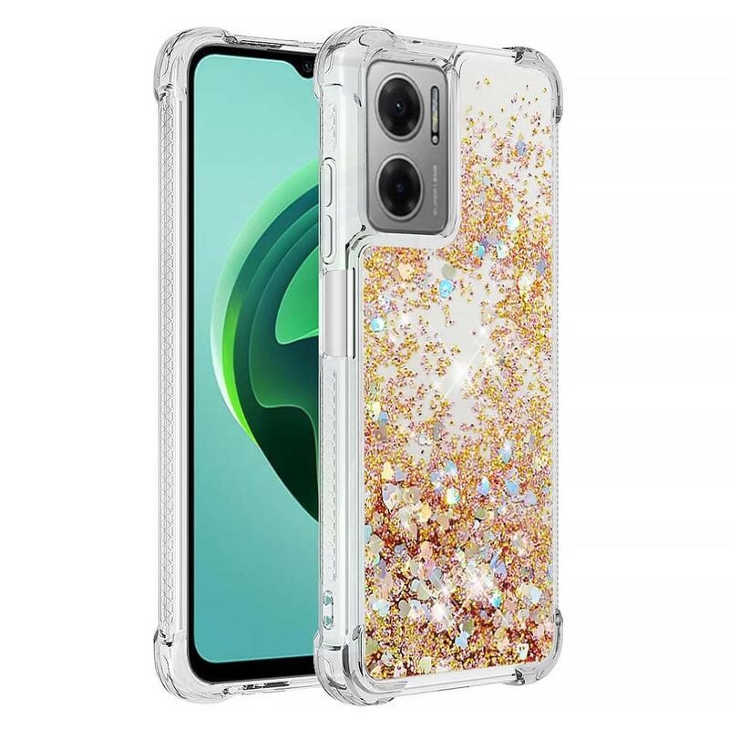 Glitter zselés homokóra hüvely Xiaomi Redmi 10 5G - arany/szív