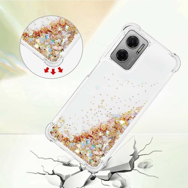 Glitter zselés homokóra hüvely Xiaomi Redmi 10 5G - arany/szív