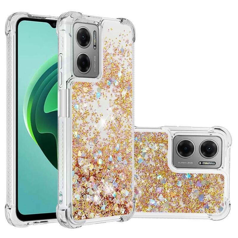 Glitter zselés homokóra hüvely Xiaomi Redmi 10 5G - arany/szív