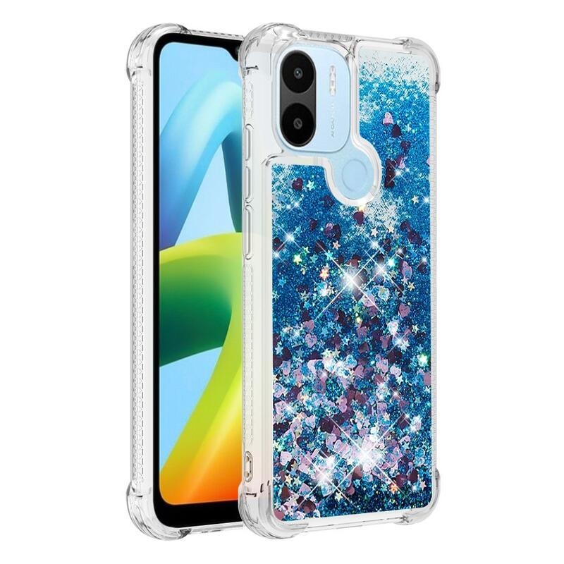 Glitter zselés homokóra hüvely Xiaomi Redmi A1+/A2+ - kék/szív