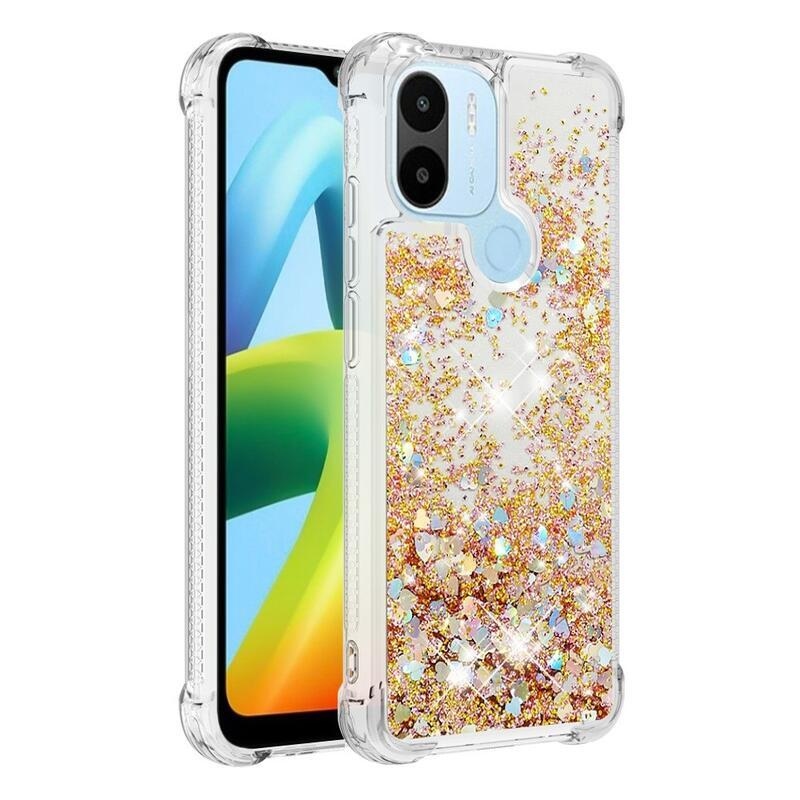 Glitter zselés homokóra hüvely Xiaomi Redmi A1+/A2+ - arany/szívecske