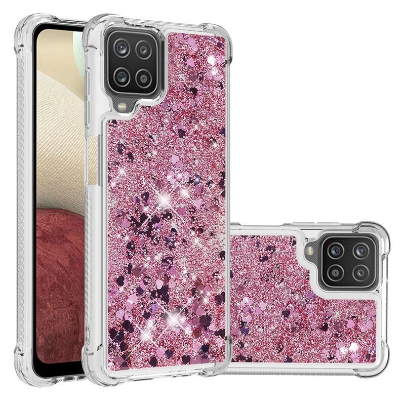 Glitter homokóra zselés tok Samsung Galaxy A12/M12 készülékhez - rózsaarany/szív