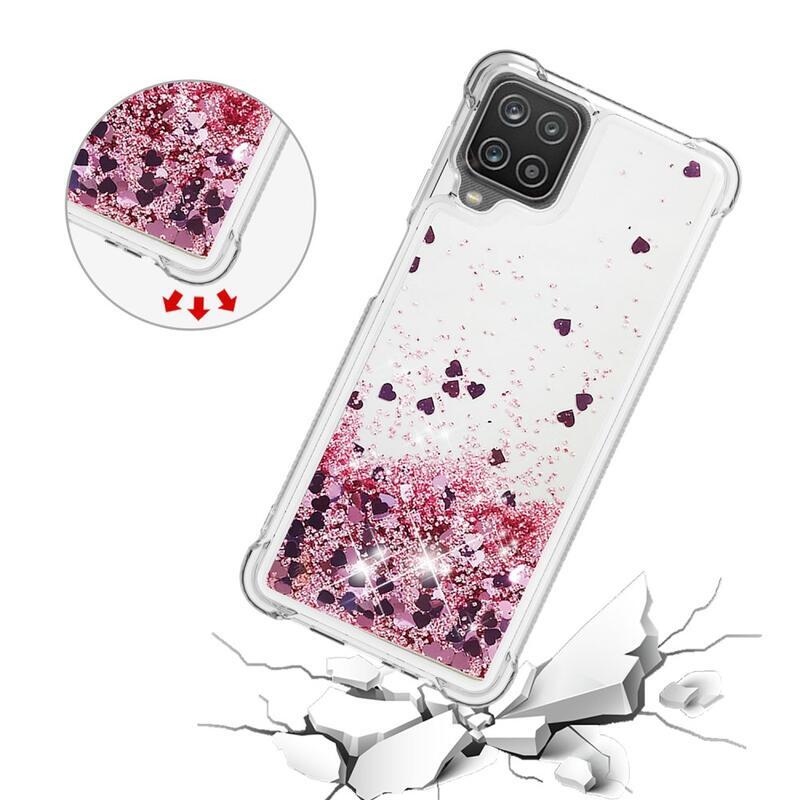 Glitter homokóra zselés tok Samsung Galaxy A12/M12 készülékhez - rózsaarany/szív
