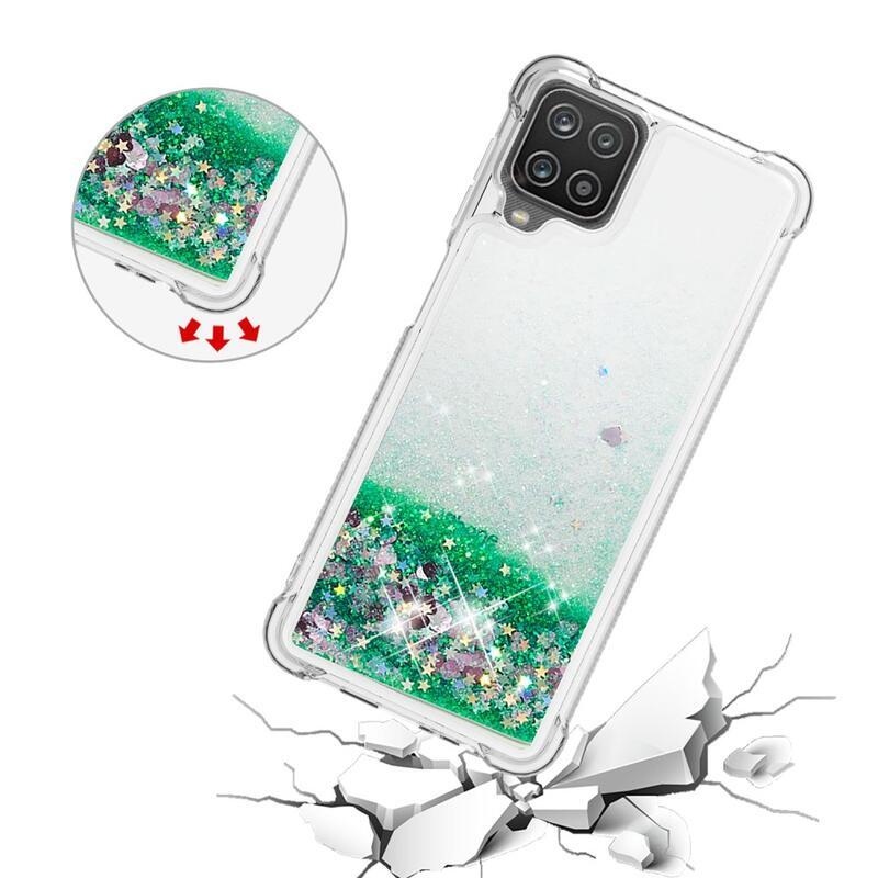 Csillogó homokóra zselés tok Samsung Galaxy A12/M12 - zöld/szív