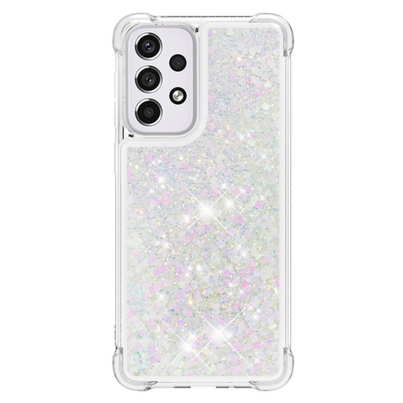 Glitter homokóra zselés tok Samsung Galaxy A33 5G - rózsaszín/ezüst/szív