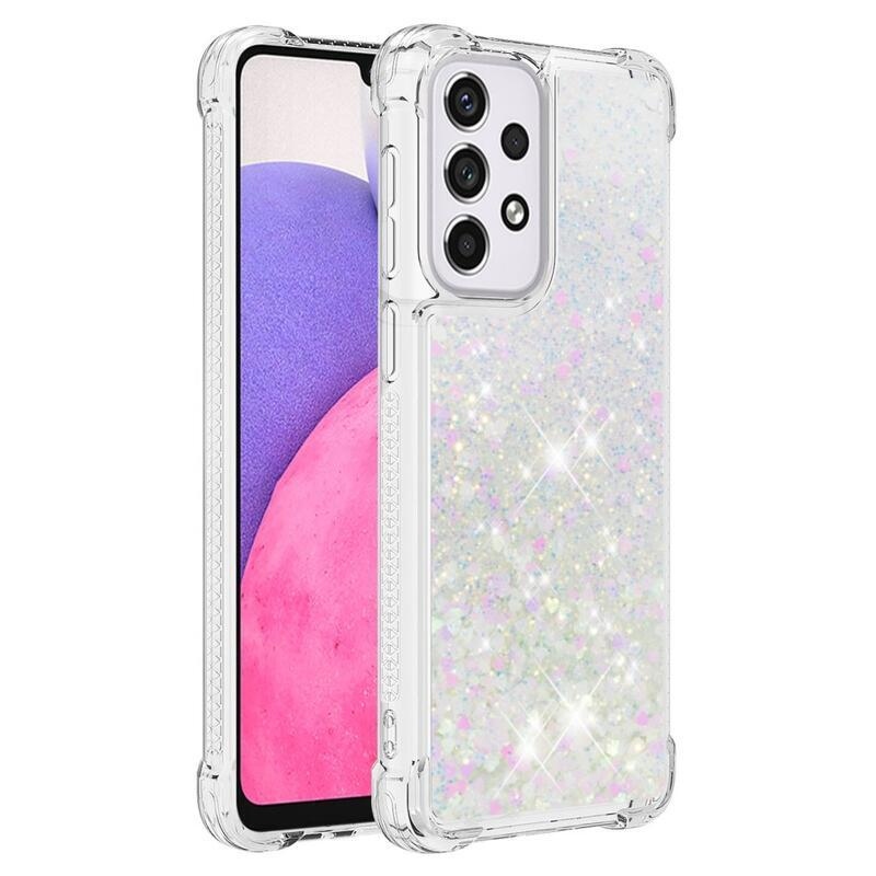 Glitter homokóra zselés tok Samsung Galaxy A33 5G - rózsaszín/ezüst/szív