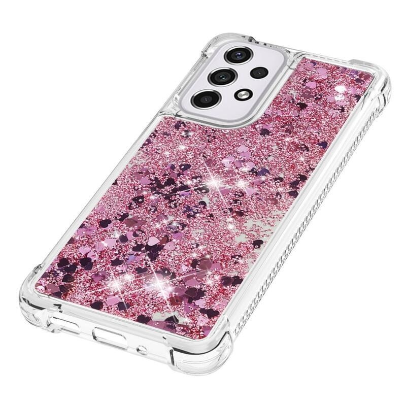 Csillogó homokóra zselés tok Samsung Galaxy A33 5G - rózsaarany/szív