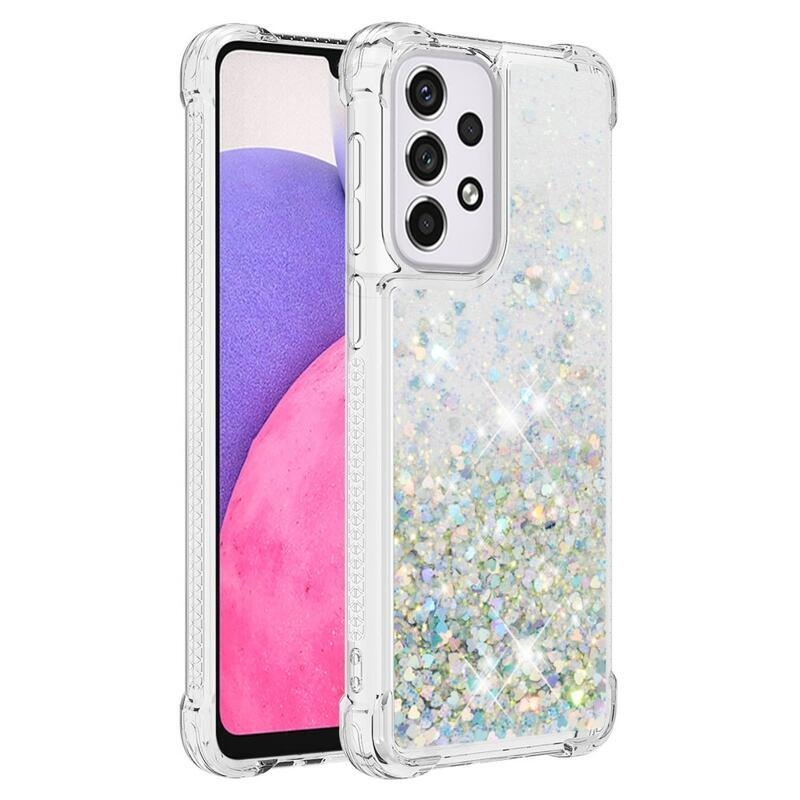 Csillogó homokóra zselés tok Samsung Galaxy A33 5G - ezüst/szív