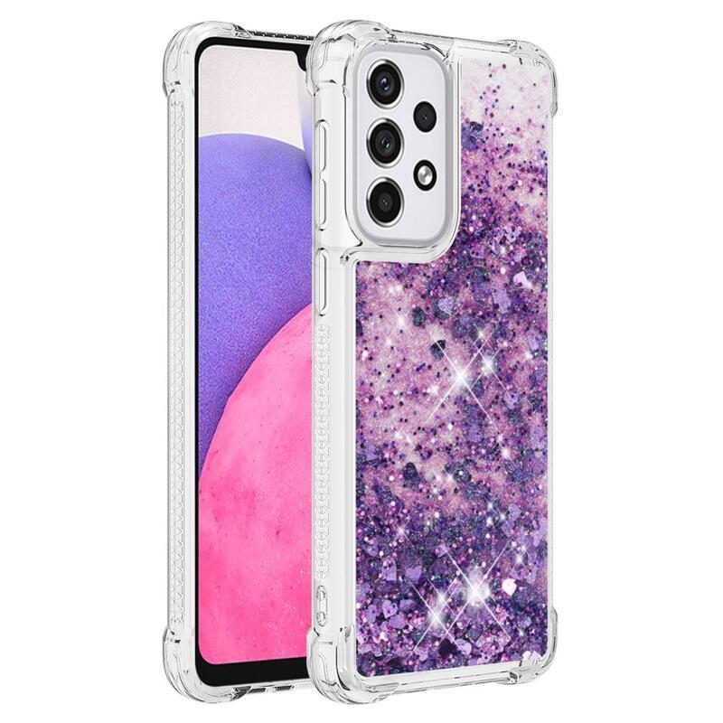 Glitter homokóra zselés tok Samsung Galaxy A33 5G - sötét lila/szív