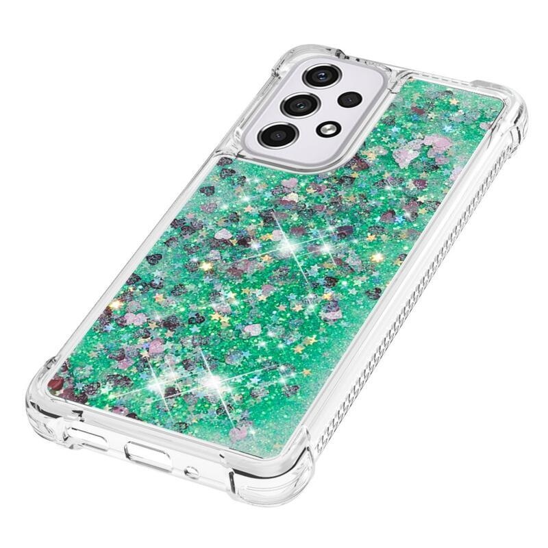 Glitter homokóra zselés tok Samsung Galaxy A33 5G - zöld/szívek