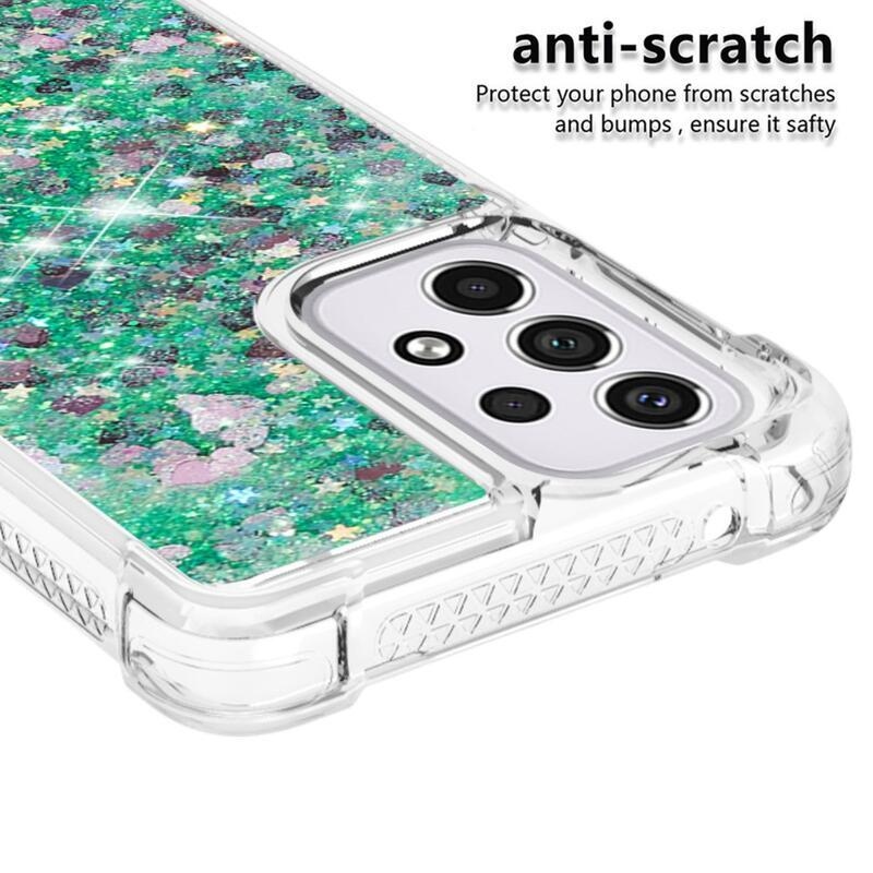 Glitter homokóra zselés tok Samsung Galaxy A33 5G - zöld/szívek