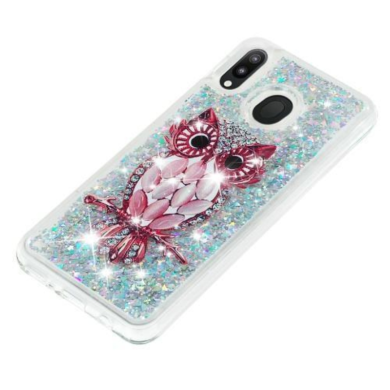 Glitter homokóra zselés tok Samsung Galaxy M20-hoz - bagoly