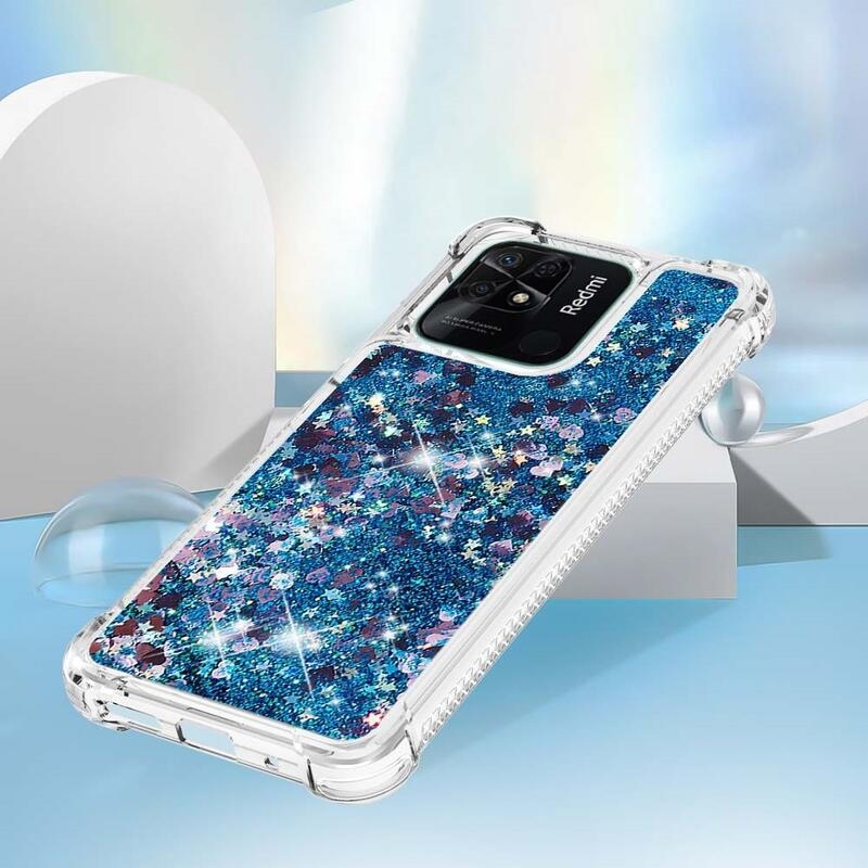 Glitter homokóra zselés tok Xiaomi Redmi 10C-hez - kék/szívek
