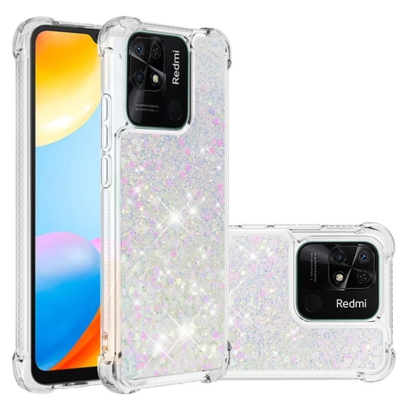 Glitter homokóra zselés tok Xiaomi Redmi 10C - rózsaszín/ezüst/szív