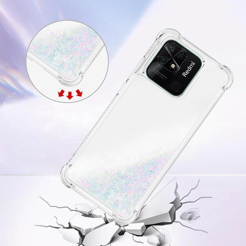 Glitter homokóra zselés tok Xiaomi Redmi 10C - rózsaszín/ezüst/szív
