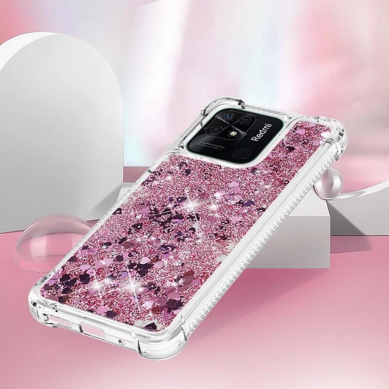 Glitter homokóra zselés tok Xiaomi Redmi 10C - rózsaarany/szív