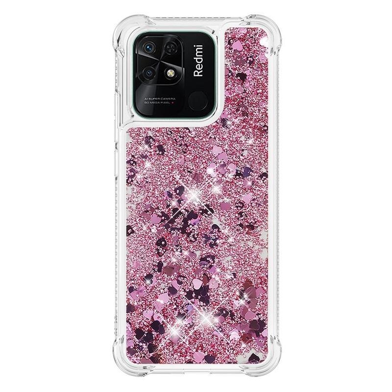 Glitter homokóra zselés tok Xiaomi Redmi 10C - rózsaarany/szív