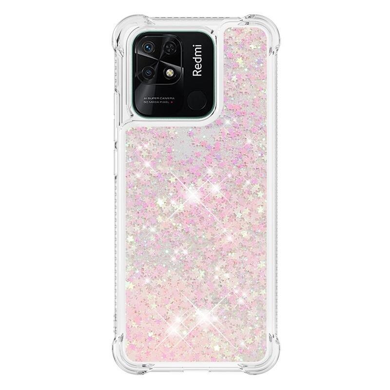 Glitter homokóra zselés tok Xiaomi Redmi 10C - rózsaszín/csillagok