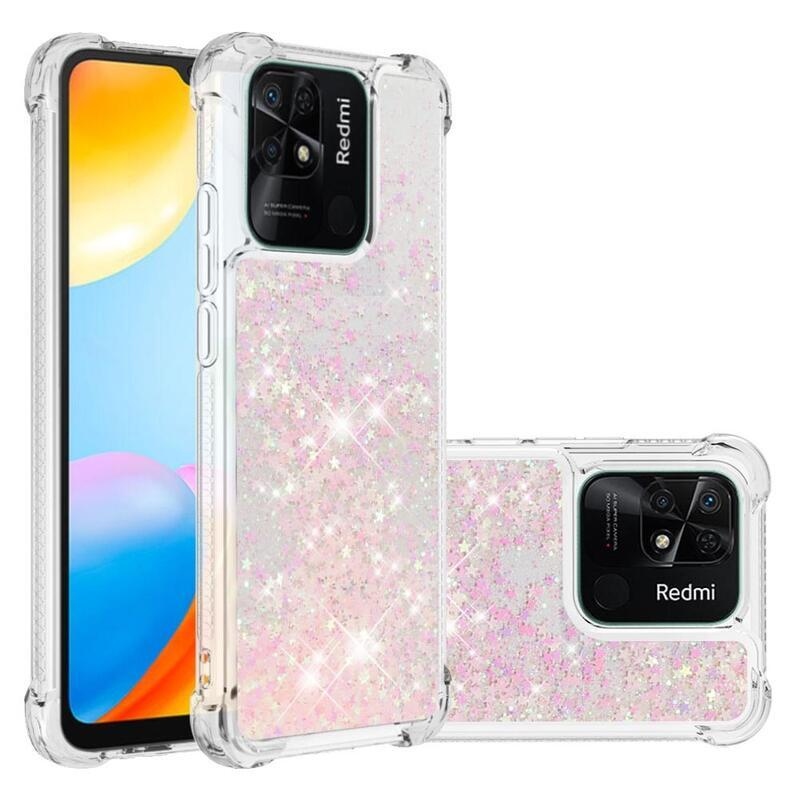 Glitter homokóra zselés tok Xiaomi Redmi 10C - rózsaszín/csillagok