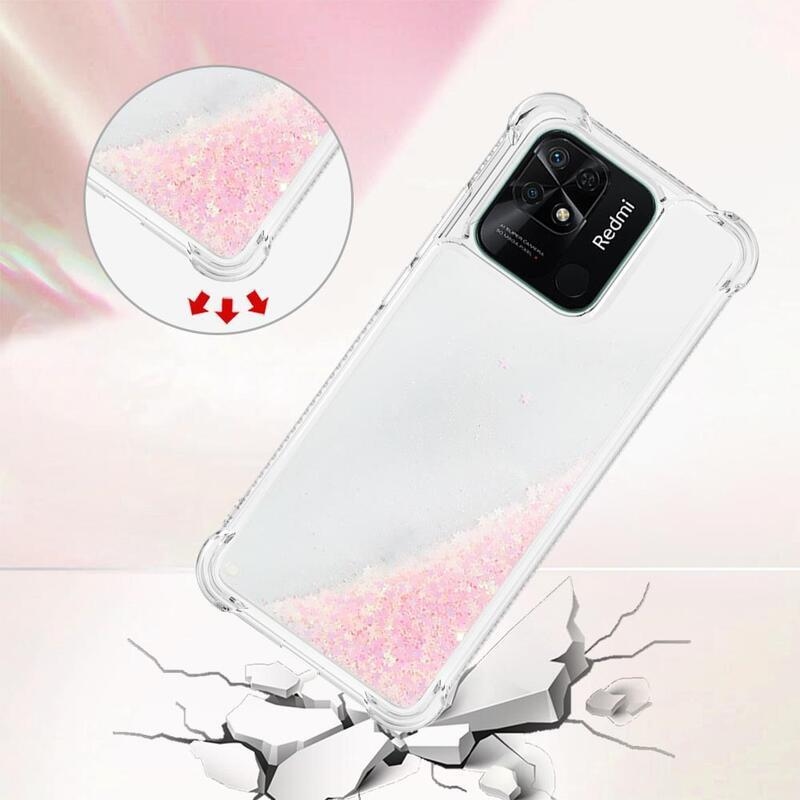 Glitter homokóra zselés tok Xiaomi Redmi 10C - rózsaszín/csillagok