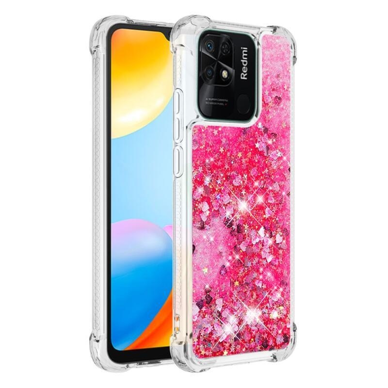 Glitter homokóra zselés tok Xiaomi Redmi 10C-hez - rózsaszín/szívek